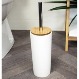 Showerdrape Sonata White & Bamboo Toilet Brush & Holder - thumbnail 1