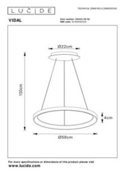 Lucide Vidal Modern Pendant Light 58Cm - Led Dim. - 1X48W 2700K - Black - thumbnail 6
