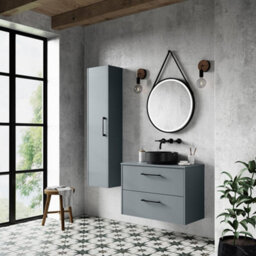 Hudson Reed Juno Wall Hung 2 Soft Close Door Vanity Unit With Worktop In Coastal Grey Finish, 1205mm - thumbnail 2