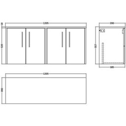 Hudson Reed Juno Wall Hung 2 Soft Close Door Vanity Unit With Worktop In Coastal Grey Finish, 1205mm - thumbnail 3
