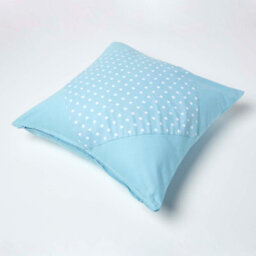 Homescapes Cotton Plain Blue And Polka Dots Cushion Cover, 45 X 45 Cm - thumbnail 4