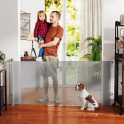 Pawhut Retractable Stair Gate, Dog Gate Extends Up To 180 Cm Wide, Grey - thumbnail 1