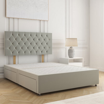 Bsspoke Mia Divan Bed Silver Plush Velvet With 24Inch Headboard & 4 Drawer No Mattress In Small Double Double King 6Ft - image 1