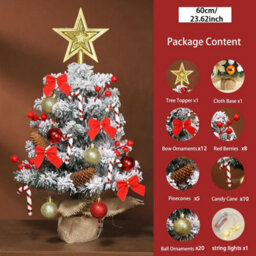 CLEFFNS Tabletop Artificial Christmas Tree, Pre Decorated Desktop Xmas Tree With Led Lights, Star Tree Topper, Bauble Ornaments Base Wrap - thumbnail 3