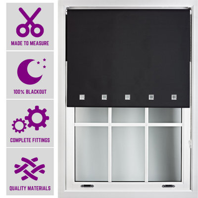 Furnished Made To Measure Blackout Roller Blinds With Square Eyelets - Black Roller Blind (W)90Cm (L)210Cm - image 1