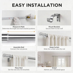 Oxford Homeware Satin Chrome Effect Extendable Curtain Pole With Metal Cylinder Finials, (L)1200mm-2100mm (Dia)28mm - thumbnail 3