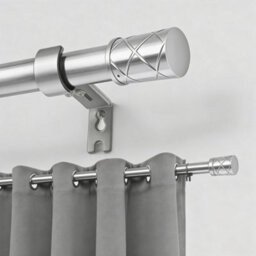 Oxford Homeware Satin Chrome Effect Extendable Curtain Pole With Metal Cylinder Finials, (L)1200mm-2100mm (Dia)28mm