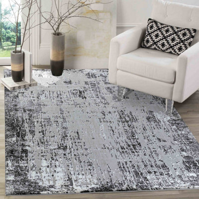 Smart Living Modern Soft Carved Area Rug, Living Room Carpet, Kitchen Floor, Bedroom Soft Rugs 60Cmx220Cm - Serenity (211 Black) - image 1