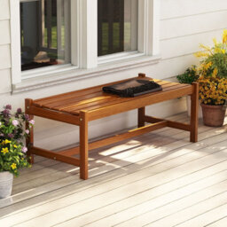Costway 112Cm 2-Seat Patio Bench Outdoor Solid Hardwood Dining Bench With Teak Oil Finish & Curved Seat - thumbnail 6