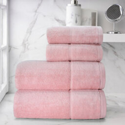 Velosso 4Pc Plush Velour Cotton Hand And Bath Towel Set Soft & Absorbent Cotton Towels Pink