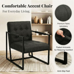Evre Dark Grey Fabric Accent Armchair Tub Chair With Metal Frame - thumbnail 3