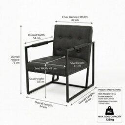 Evre Dark Grey Fabric Accent Armchair Tub Chair With Metal Frame - thumbnail 2