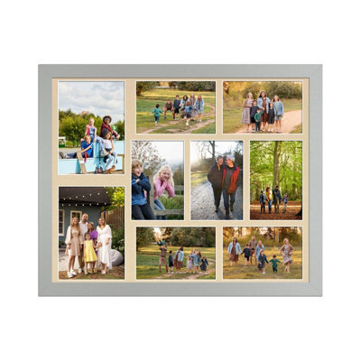 AK Frames 20X16 Silver Modern Multi Photo Frame With Ivory Mount - Holds 9 Apertures (2X) 7X5, (7X) 6X4 Photos - image 1