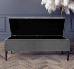 Paris Plain 137Cm Ottoman Storage Bench - Plush Velvet Shoe Bench - Steel Grey Upholstery Footstool With Storage - thumbnail 2