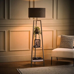Valuelights Hiru Grey 3 Tier Shelf Floor Lamp With Charcoal Boucle Shade - thumbnail 2