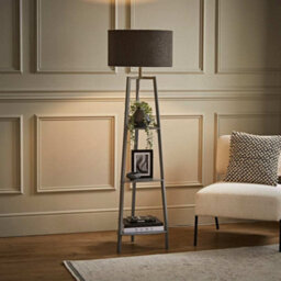 Valuelights Hiru Grey 3 Tier Shelf Floor Lamp With Charcoal Boucle Shade - thumbnail 1