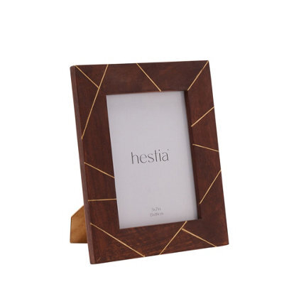 "Hestia Dark Stained Wood With Brass Inlay Photo Frame 5"" X 7"""
