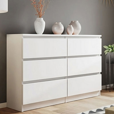 SquareBoxx Olivia Matt White 6 Drawer Freestanding Double Chest (H)77Cm X (W)106Cm X (D)40Cm - image 1