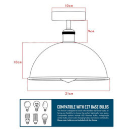 Vintage Flush Mount Ceiling Light With 21Cm Dome Lampshade Durable Metal E27 Flush Light Fitting For Livingroom Kitchen - thumbnail 5