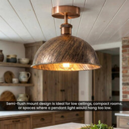 Vintage Flush Mount Ceiling Light With 21Cm Dome Lampshade Durable Metal E27 Flush Light Fitting For Livingroom Kitchen - thumbnail 4