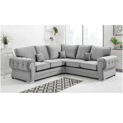 Chingford Plush Velvet Full Back 2C2 Corner Sofa Silver