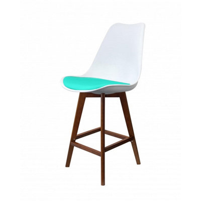Fusion Living Soho White And Aqua Plastic Bar Stool With Dark Wood Legs - image 1