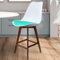 Fusion Living Soho White And Aqua Plastic Bar Stool With Dark Wood Legs - thumbnail 2