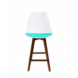 Fusion Living Soho White And Aqua Plastic Bar Stool With Dark Wood Legs - thumbnail 6