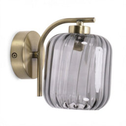 Valuelights Amelie Gold Curved Bar Wall Light With Smoked Ribbed Glass Shade - thumbnail 2