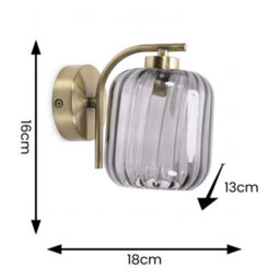 Valuelights Amelie Gold Curved Bar Wall Light With Smoked Ribbed Glass Shade - thumbnail 8