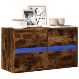 Berkfield Tv Wall Cabinet With Led Lights Smoked Oak 80X31X45 Cm - thumbnail 1