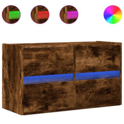 Berkfield Tv Wall Cabinet With Led Lights Smoked Oak 80X31X45 Cm - thumbnail 2