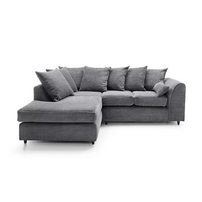 SquareBoxx Lennox Jumbo Cord Corner Sofa Left Hand Facing Chaise Grey