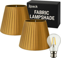 Apricot Satin Fabric Coolie Lampshade 2 Pack, 28Cm Tapered Drum Shade For Ceiling Pendant Table Lamp With Free A60 Led Bulb