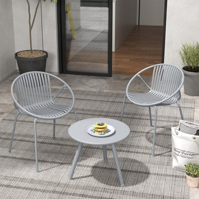 Costway 3 Pieces Bistro Table Set All Weather Pp Patio Conversation Set-Grey - image 1