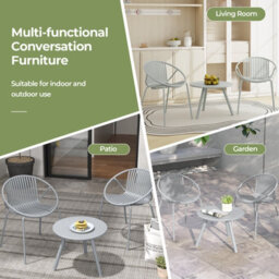 Costway 3 Pieces Bistro Table Set All Weather Pp Patio Conversation Set-Grey - thumbnail 9