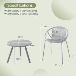 Costway 3 Pieces Bistro Table Set All Weather Pp Patio Conversation Set-Grey - thumbnail 3