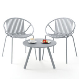 Costway 3 Pieces Bistro Table Set All Weather Pp Patio Conversation Set-Grey - thumbnail 2
