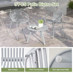 Costway 3 Pieces Bistro Table Set All Weather Pp Patio Conversation Set-Grey - thumbnail 6