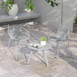 Costway 3 Pieces Bistro Table Set All Weather Pp Patio Conversation Set-Grey - thumbnail 4