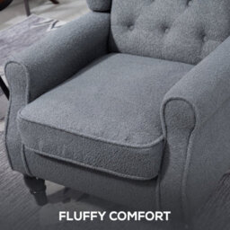 Grey Accent Chair Wingback Armchair With Wood Frame For Living Room - thumbnail 5