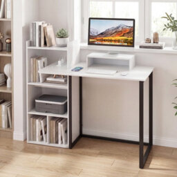 Costway Computer Desk With Charging Station 110Cm Home Office Writing Desk With Monitor Stand-White - thumbnail 5