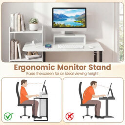 Costway Computer Desk With Charging Station 110Cm Home Office Writing Desk With Monitor Stand-White - thumbnail 6