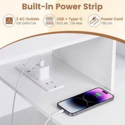 Costway Computer Desk With Charging Station 110Cm Home Office Writing Desk With Monitor Stand-White - thumbnail 9