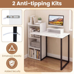Costway Computer Desk With Charging Station 110Cm Home Office Writing Desk With Monitor Stand-White - thumbnail 8
