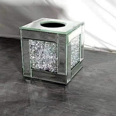 Biznest Cube Mirror Square Strip Border Tissue Box Cover Holder Napkin Holder Bathroom Organizer