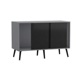 Urbn-Living Urbnliving 3-Door Sliding Cabinet Sideboard Grey Carcass With Black Doors Storage Organiser Home Cupboard Black Wooden Legs - thumbnail 5