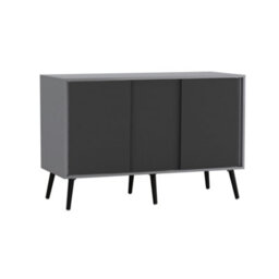 Urbn-Living Urbnliving 3-Door Sliding Cabinet Sideboard Grey Carcass With Black Doors Storage Organiser Home Cupboard Black Wooden Legs - thumbnail 1