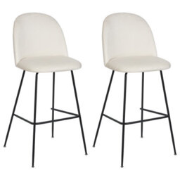 Beliani Set Of 2 Bar Chairs Arcola Velvet Off-White - thumbnail 1