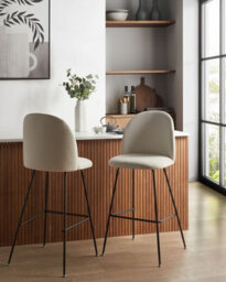 Beliani Set Of 2 Bar Chairs Arcola Velvet Off-White - thumbnail 2